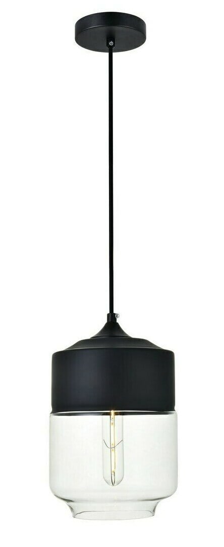Black Glass Ashwell Pendant Light 1 Bulb Adjustable Height: Black Glass Ashwell Pendant Light 1 Bulb Adjustable Height This modern pendant chandelier features a sleek black finish with a clear cylindrical glass shade, offering a contemporary touch to any indoo