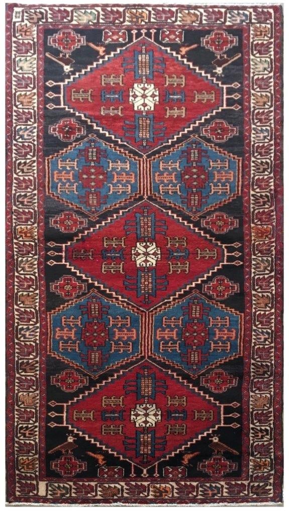 Persian Hamadan Rug 3'11 x 9'10 Handmade Wool Red Blue Black (1 of 7)