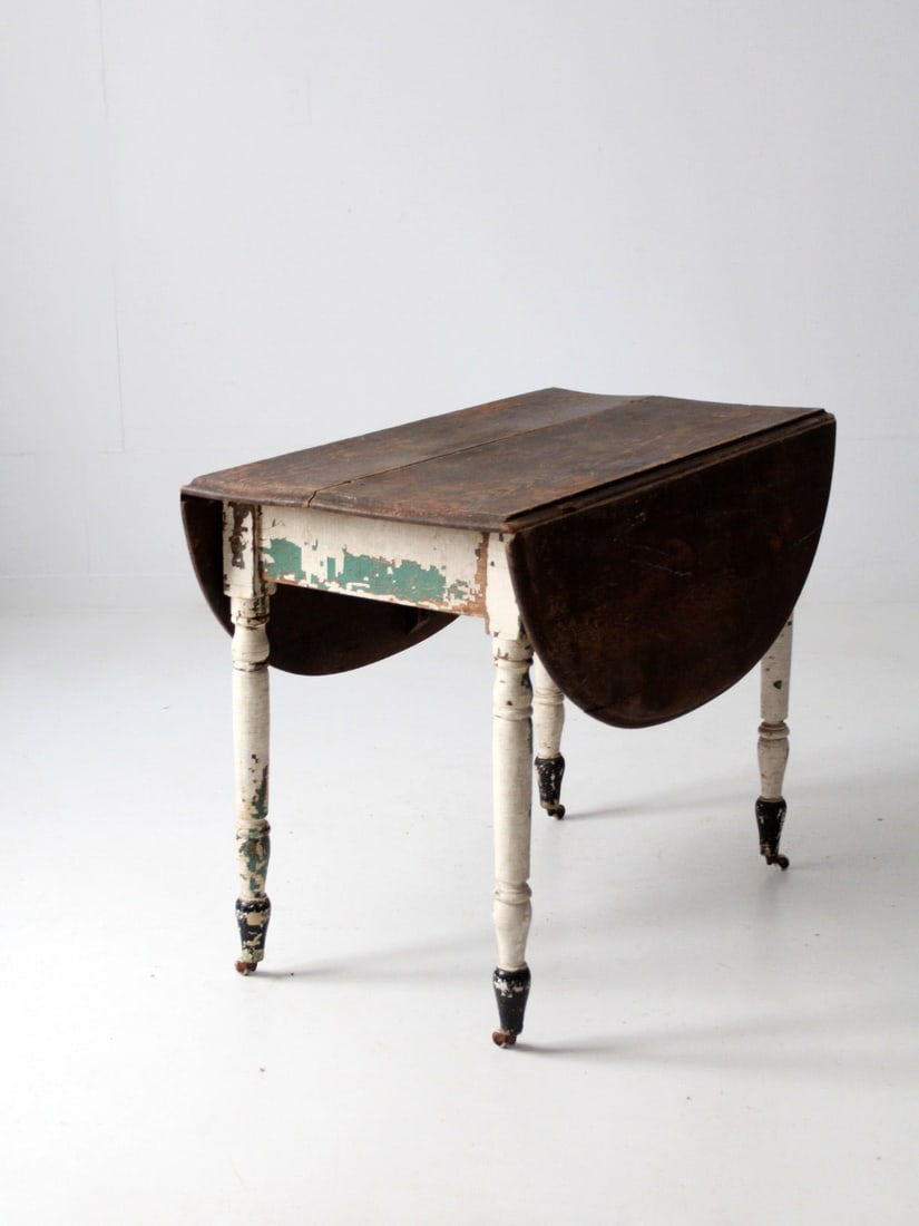 Vintage Antique Drop Leaf Dining Table with Casters - 10