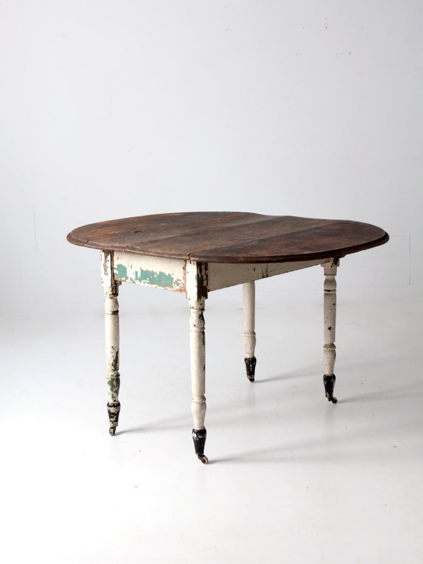 Vintage Antique Drop Leaf Dining Table with Casters - 12