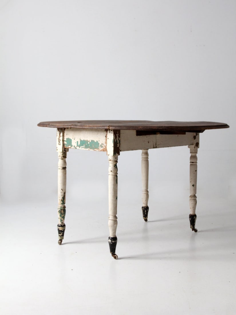 Vintage Antique Drop Leaf Dining Table with Casters - 13