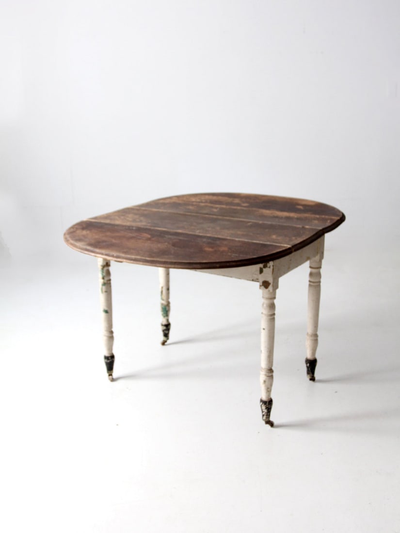 Vintage Antique Drop Leaf Dining Table with Casters - 15