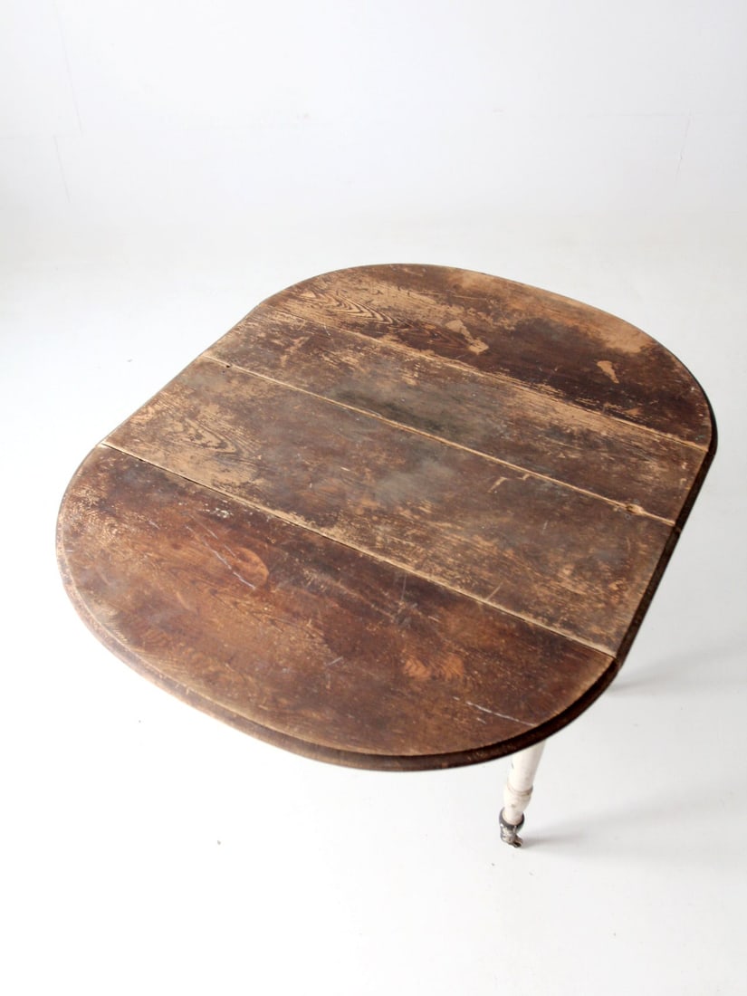 Vintage Antique Drop Leaf Dining Table with Casters - 16