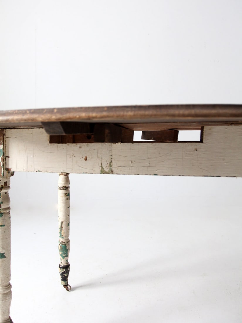 Vintage Antique Drop Leaf Dining Table with Casters - 18