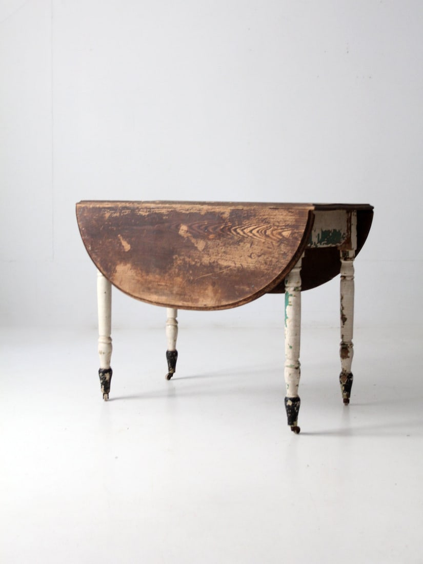 Vintage Antique Drop Leaf Dining Table with Casters - 2