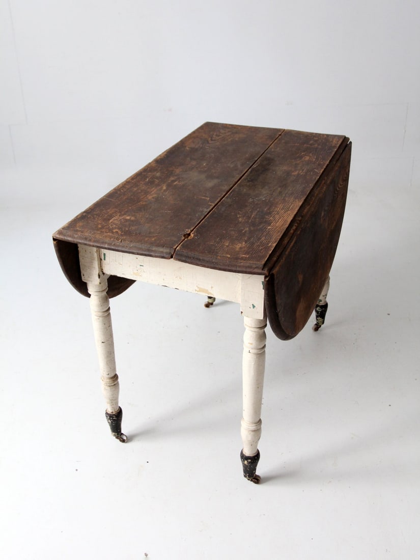 Vintage Antique Drop Leaf Dining Table with Casters - 3
