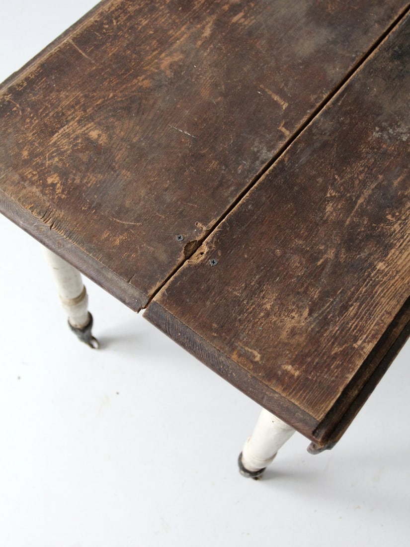 Vintage Antique Drop Leaf Dining Table with Casters - 4