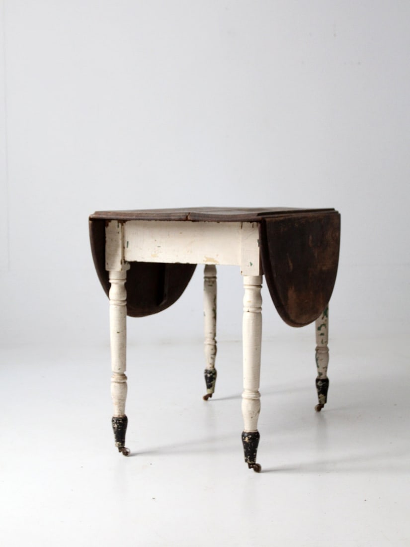 Vintage Antique Drop Leaf Dining Table with Casters - 5