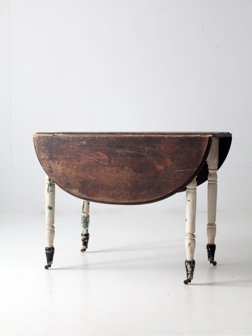 Vintage Antique Drop Leaf Dining Table with Casters - 6