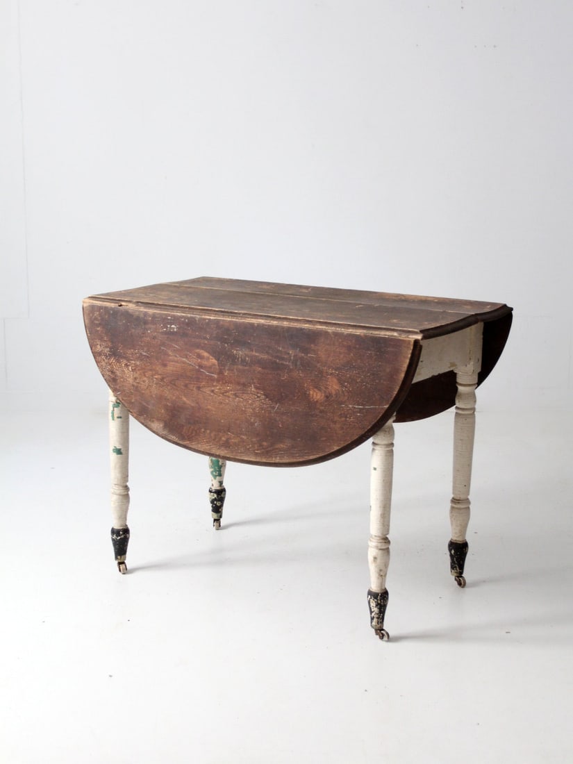 Vintage Antique Drop Leaf Dining Table with Casters - 7