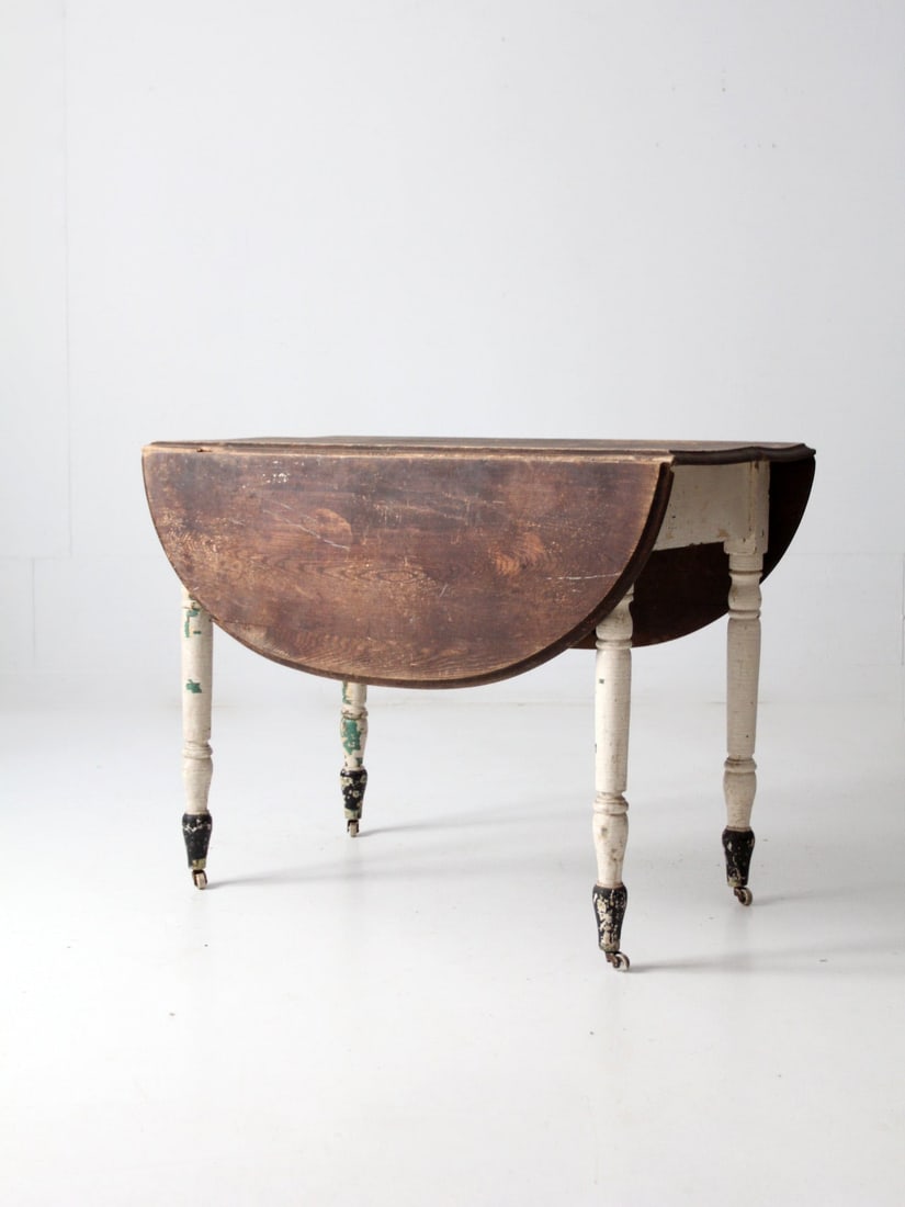 Vintage Antique Drop Leaf Dining Table with Casters - 8