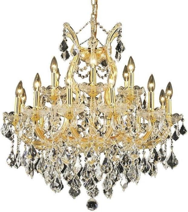 Elegant Lighting Maria Theresa Gold Crystal Bowl Chandelier 28H 30W 30D Rococo Style: Elegant Lighting Maria Theresa Gold Crystal Bowl Chandelier 28H 30W 30D Rococo Style Illuminate your space with this stunning Gold Crystal Chandelier from the Maria Theresa Collection. This exquisite 