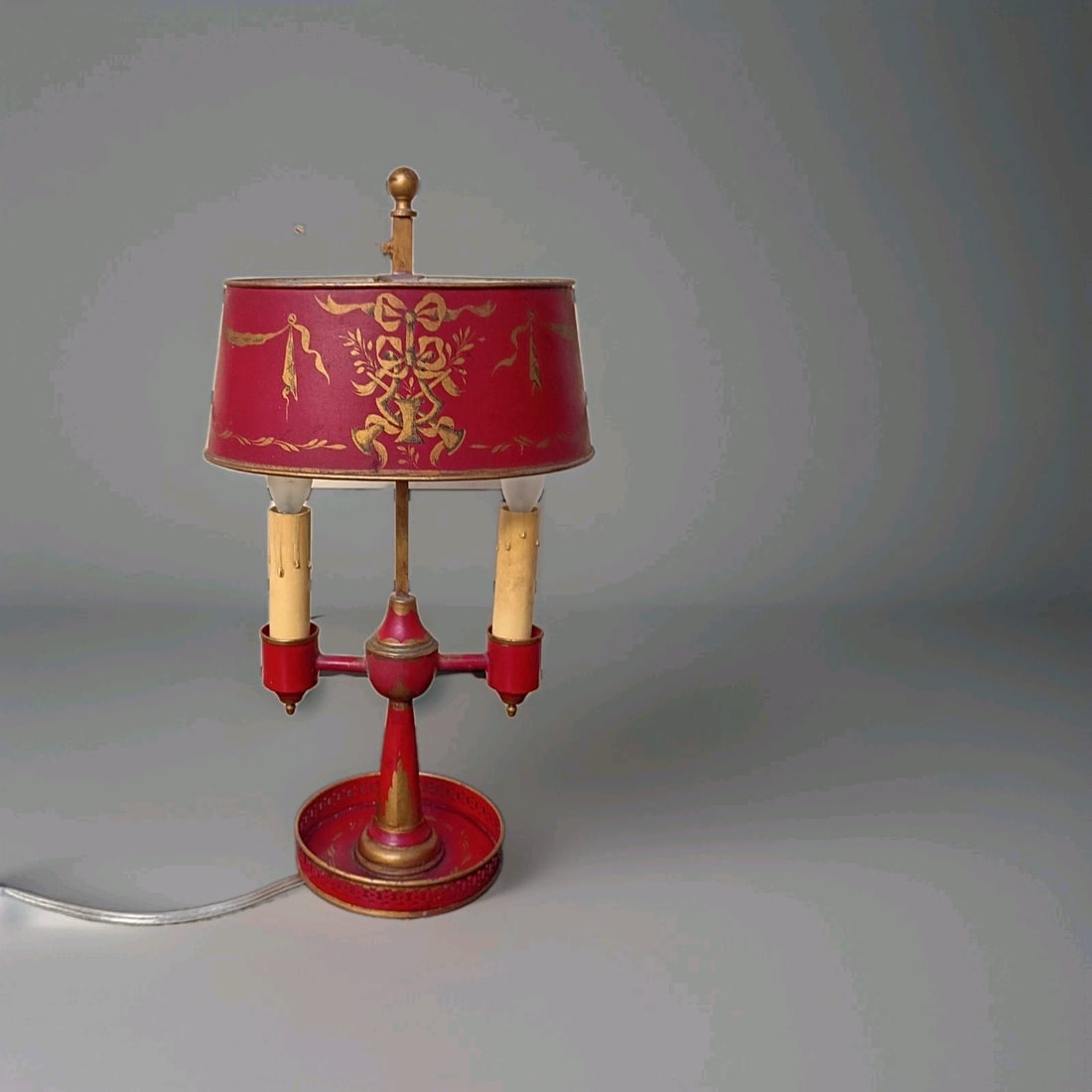 French Empire bouillotte desk lamp red gilt tole 16" vintage (1 of 14)