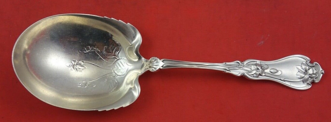 Whiting Violet Sterling Silver Serving Berry Spoon 8 3/4" (1 of 2)