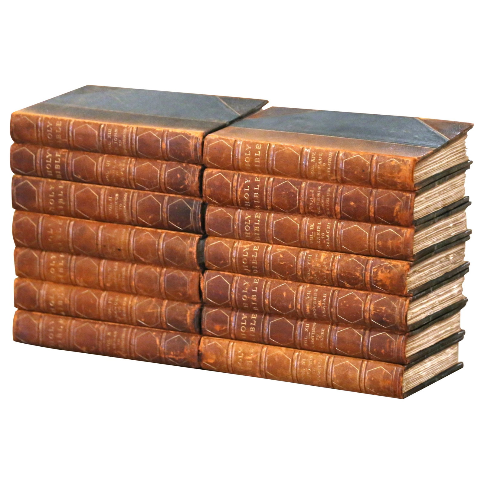 14 Volume Holy Bible Set Grolier Society Leather Bound Victorian (1 of 12)