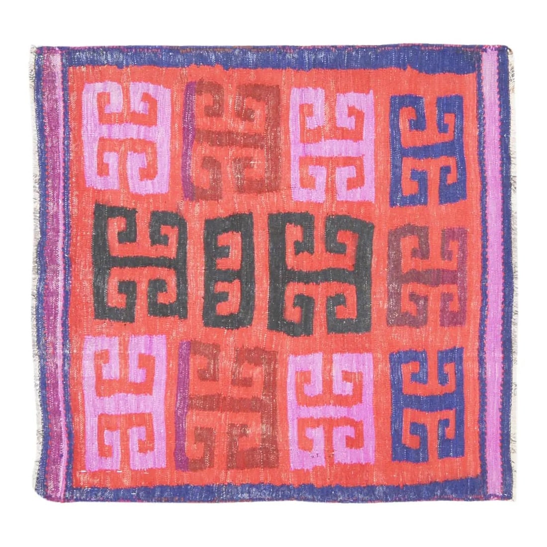 Afghan Tribal Wool Kilim Rug Hand Woven 4'4" x 4'6" Vintage 1970s: Afghan Tribal Wool Kilim Rug Hand Woven 4'4" x 4'6" Vintage 1970s This 1970s vintage Afghan tribal Kilim rug is hand-woven from wool using traditional techniques. Its intricate design and rich red col