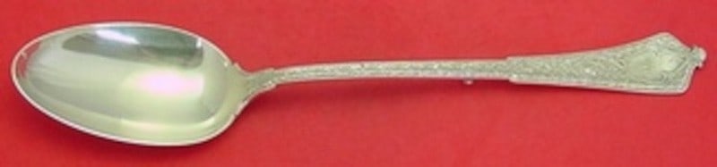 Tiffany Co Persian Sterling Silver Stuffing Serving Spoon 11 Inch: Tiffany Co Persian Sterling Silver Stuffing Serving Spoon 11 Inch Sterling silver serving spoon in the Persian pattern by Tiffany & Co., featuring a button detail and an 11-inch length. It is monogram