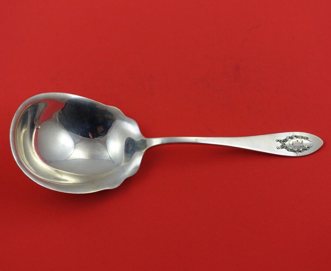 Shreve Napoleonic Sterling Silver Large Berry Serving Spoon 9 1/4: Shreve Napoleonic Sterling Silver Large Berry Serving Spoon 9 1/4 A large sterling silver serving berry spoon in the Napoleonic pattern by Shreve. It is monogrammed, with monos varying, and is noted a