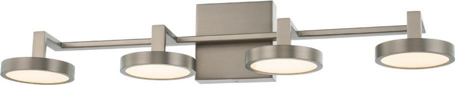 Kalco Eaton 4-Light Contemporary Bath Light Satin Nickel: Kalco Eaton 4-Light Contemporary Bath Light Satin Nickel Illuminate your bathroom with the sleek and modern Eaton Light, designed to enhance contemporary spaces. This 4-light bath fixture features a s