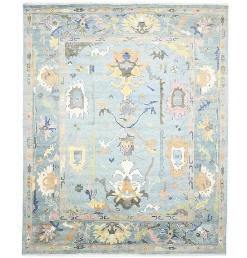 12X15 Handmade Wool Oushak Chobi Floral Area Rug: 12X15 Handmade Wool Oushak Chobi Floral Area Rug Handmade Oushak Chobi area rug with a muted floral pattern and a traditional look. This pre-owned rectangular rug is hand-knotted in wool and features 