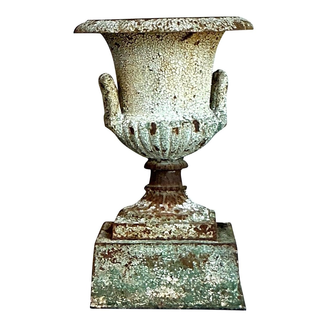 Antique Style Wrought Iron Urn 31.5 Tall Distressed Finish: Antique Style Wrought Iron Urn 31.5 Tall Distressed Finish Enhance your indoor or outdoor space with this stunning Vintage Regency Distressed Wrought Iron Urn, showcasing classical artistry and timele