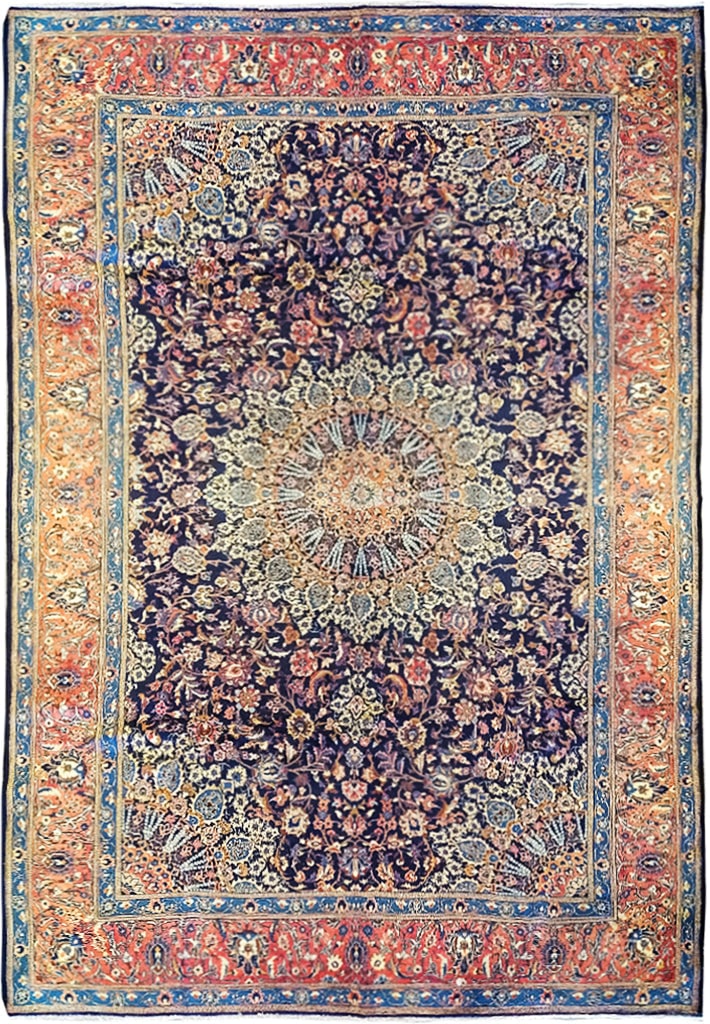 Navy Blue Persian Sarouk Esfahan Wool Area Rug 10' x 13' Hand-Knotted (1 of 12)