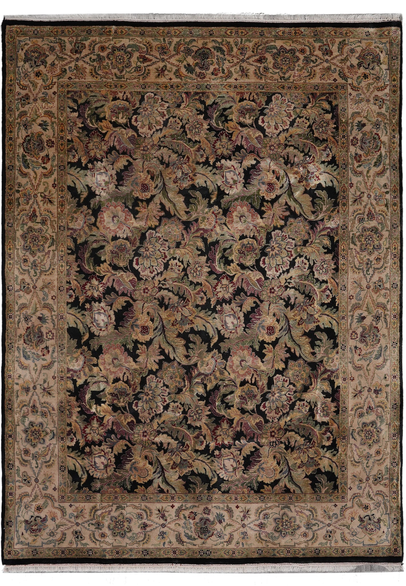 8 x 11 Jaipur Wool Rug Black English Floral Hand-Knotted (1 of 12)