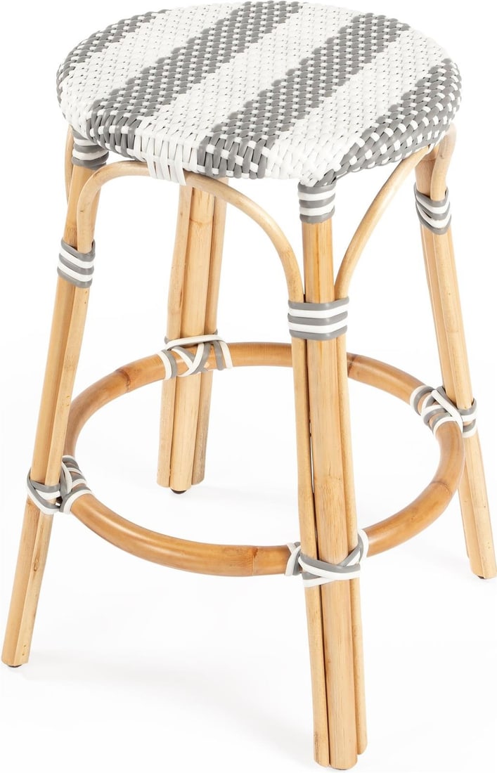 Butler Tobias Coastal Counter Stool Natural Rattan White Stripe 24H (1 of 7)
