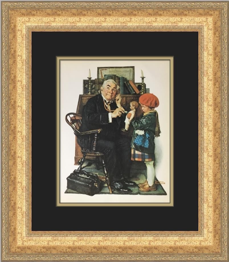 Norman Rockwell Doctor and Doll open edition framed print: Norman Rockwell Doctor and Doll open edition framed print This is a custom-framed open edition print of Norman Rockwell's "Doctor and Doll," produced in 1979. The offset lithograph is presented in por