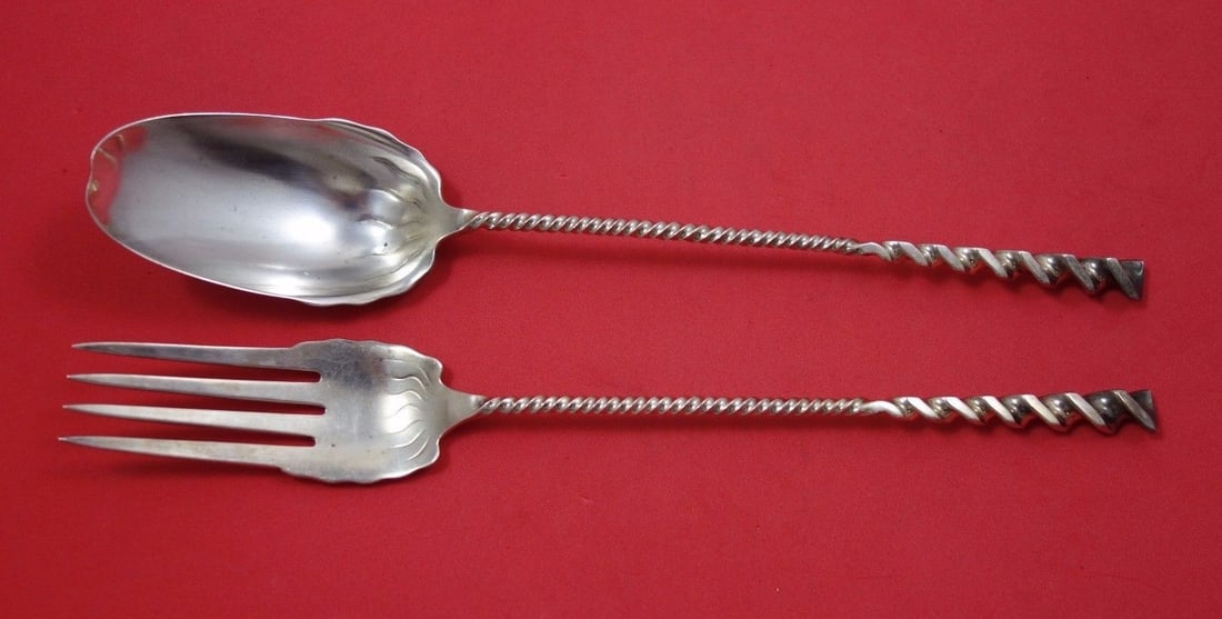 Whiting Sterling Silver Square Twist #5 Salad Serving Set 2pc 10 3/4": Whiting Sterling Silver Square Twist #5 Salad Serving Set 2pc 10 3/4" Enhance your dining experience with this exquisite 2-piece salad serving set, crafted from sterling silver in the elegant Square T