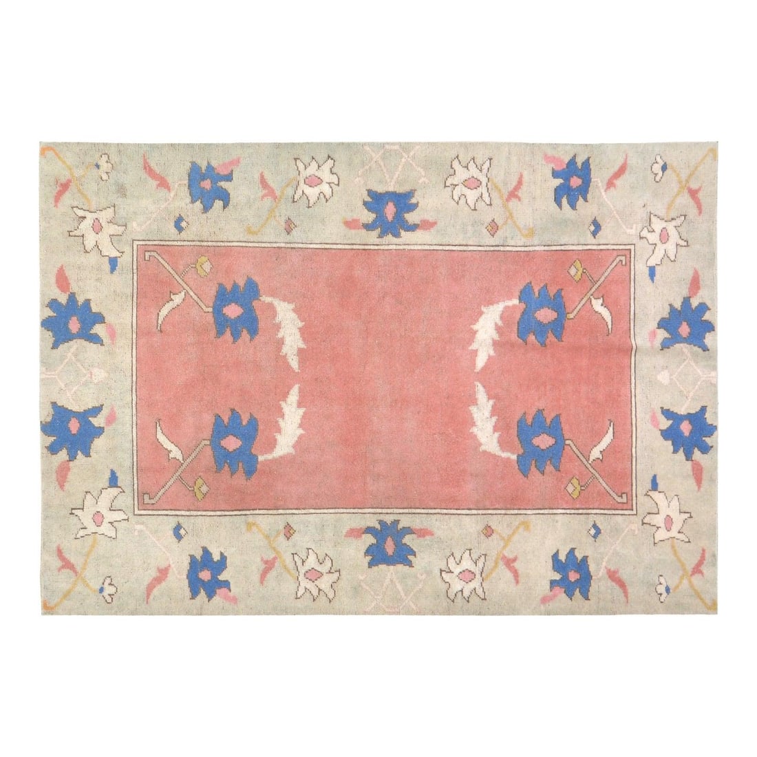 4'10"x6'9" Hand Knotted Wool Oushak Rug from Turkey: 4'10"x6'9" Hand Knotted Wool Oushak Rug from Turkey This vintage Turkish Oushak rug is hand-knotted from wool using traditional techniques, combining timeless craftsmanship with a modern design sensib