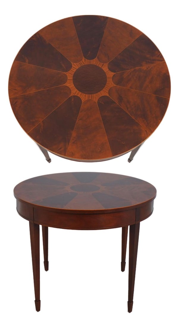 Round Baker mahogany parlor table with inlaid top 36w x 36d x 29.5h (1 of 10)