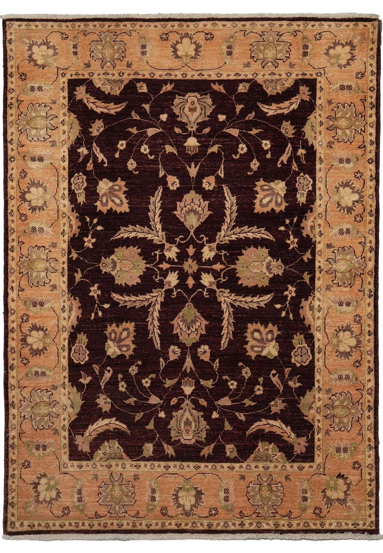 58 x 80 Brown Chobi Peshawar Hand Knotted Wool Rug: 58 x 80 Brown Chobi Peshawar Hand Knotted Wool Rug Free continental US Shipping Handmade Chobi Peshawar rug in a brown colorway with a floral design. This rectangular area rug is in un-used condition.