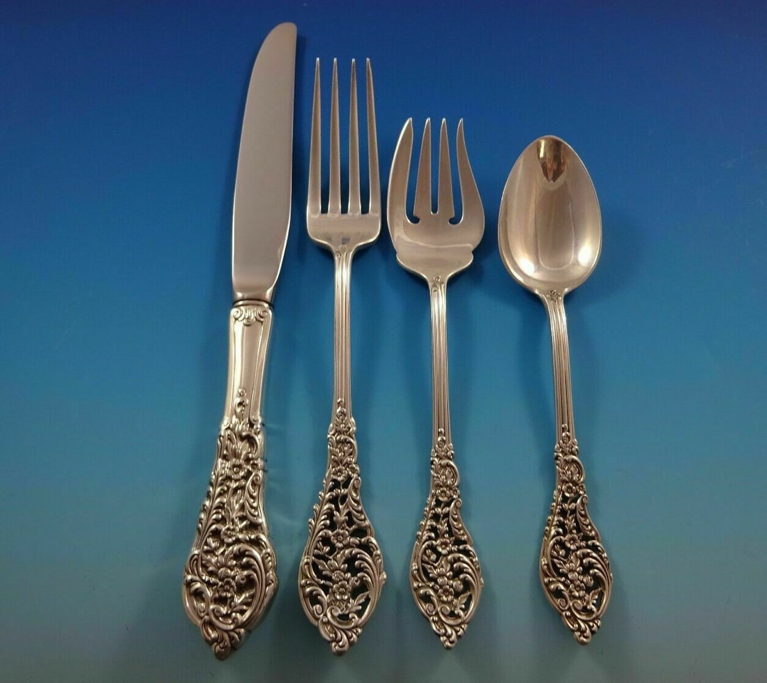 Reed & Barton Florentine Lace Sterling Silver 4-Piece Place Setting: Reed & Barton Florentine Lace Sterling Silver 4-Piece Place Setting Enhance your dining experience with this exquisite 4-piece place setting in the Florentine Lace pattern by Reed & Barton. Crafted fr