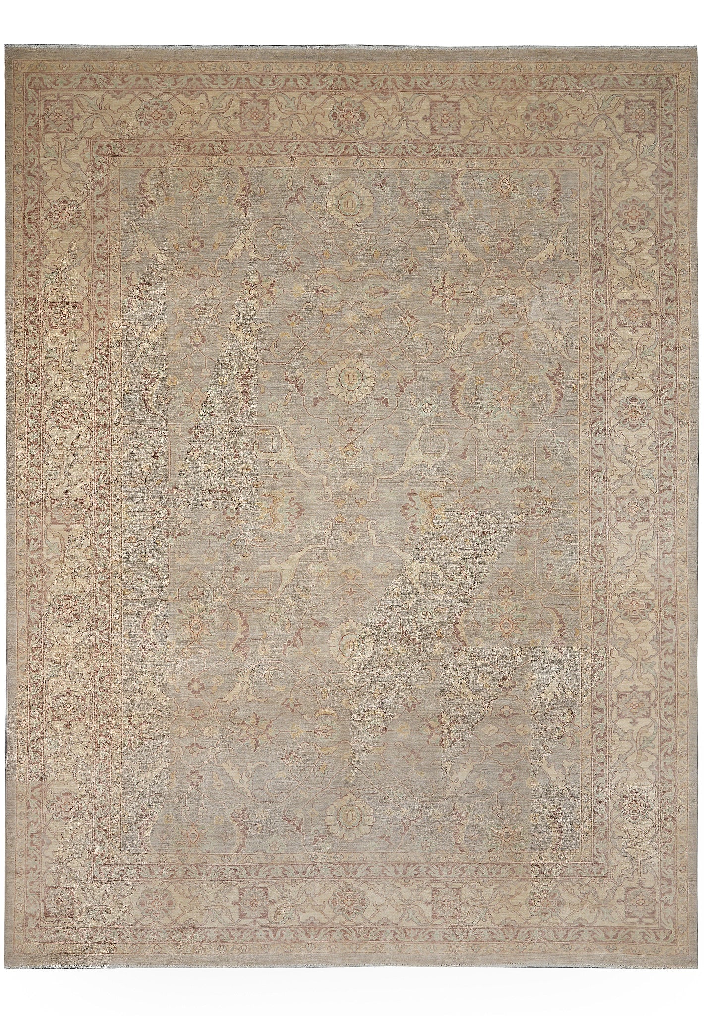9 x 11.9 Handmade Chobi Peshawar Zigler Rug Natural Wool Pakistan: 9 x 11.9 Handmade Chobi Peshawar Zigler Rug Natural Wool Pakistan Free continental US Shipping Handmade Chobi Peshawar area rug with a Zigler pattern, hand-knotted in Pakistan from natural wool. The n