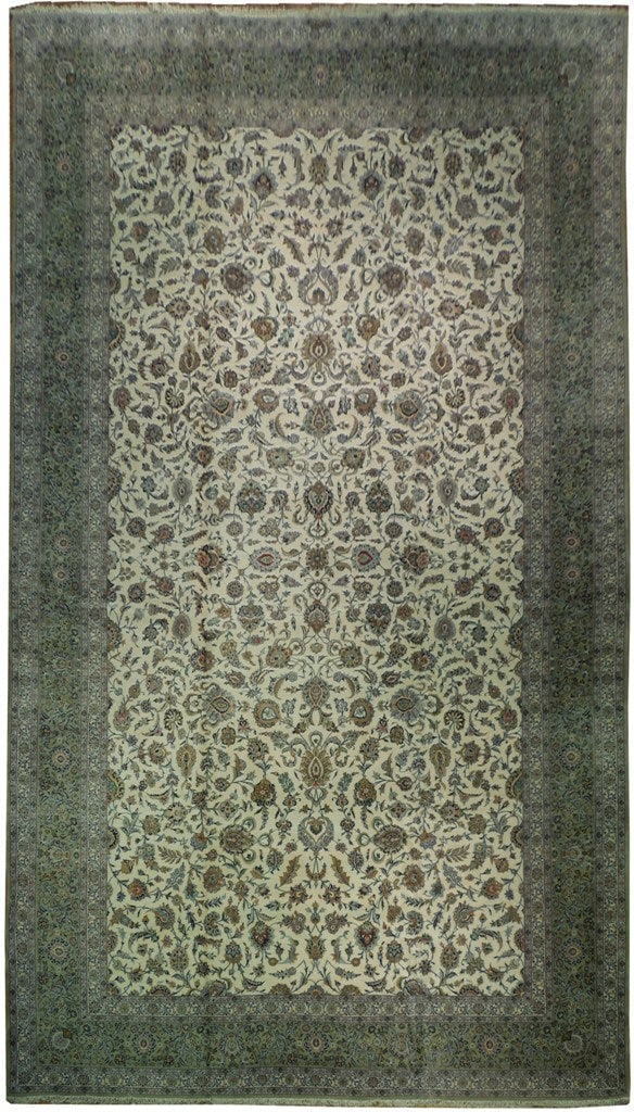 Ivory Persian Kashan Rug 13.8 x 23.1 Handcrafted Authentic Art (1 of 6)
