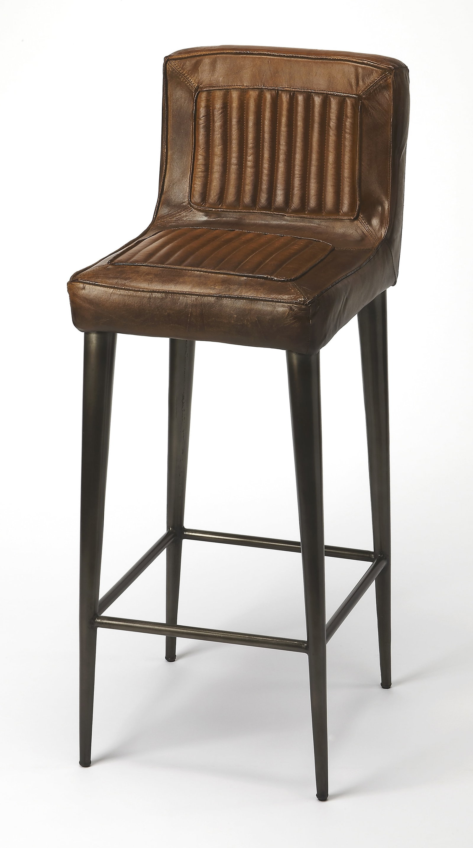 Butler Maxwell Industrial Style Dark Brown Leather Bar Stool (1 of 4)