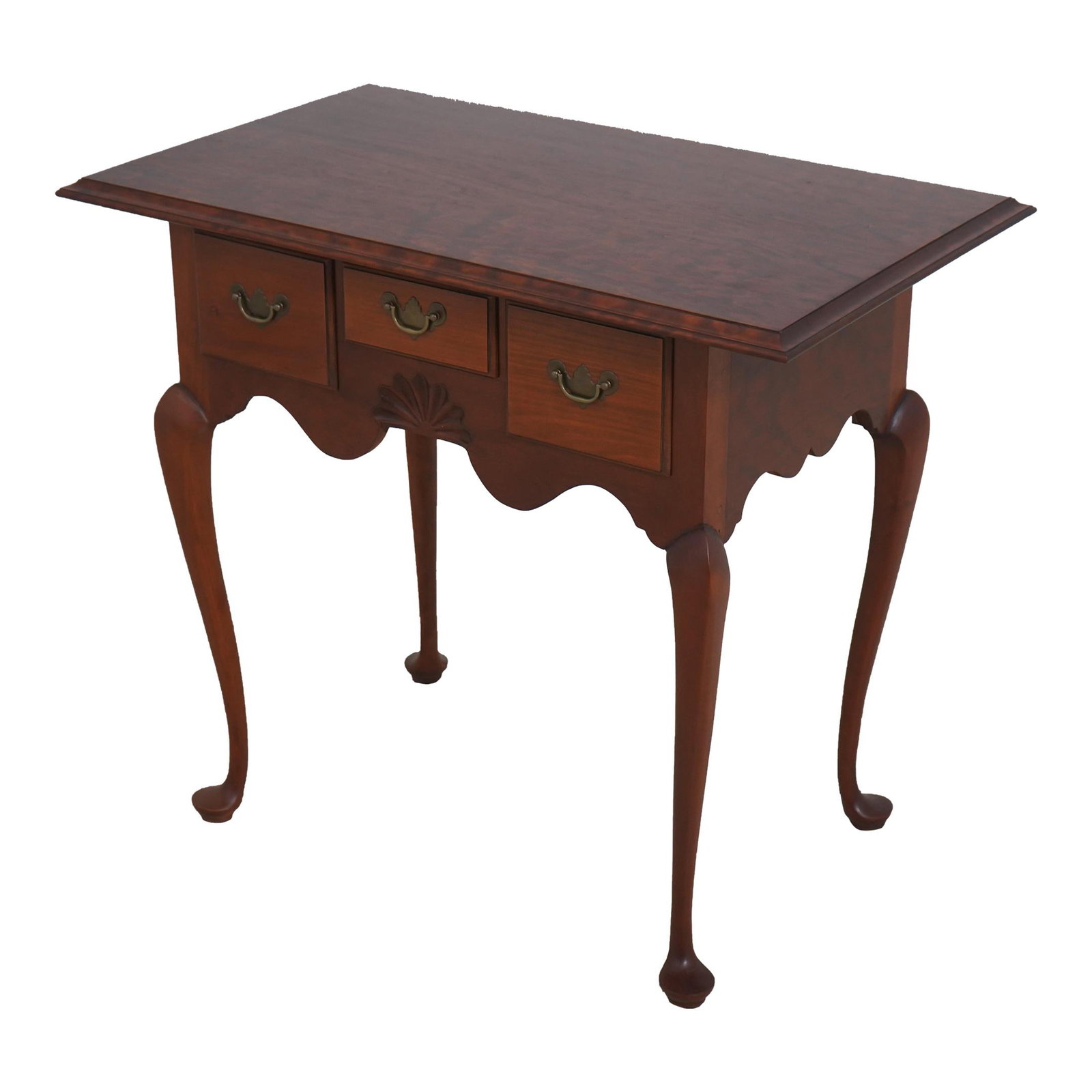 Eldred Wheeler Queen Anne Curly Cherry Lowboy Dovetailed Drawers: Eldred Wheeler Queen Anne Curly Cherry Lowboy Dovetailed Drawers This elegant Eldred Wheeler Curly Cherry Queen Anne Lowboy showcases exquisite craftsmanship and timeless design. Handcrafted with a st