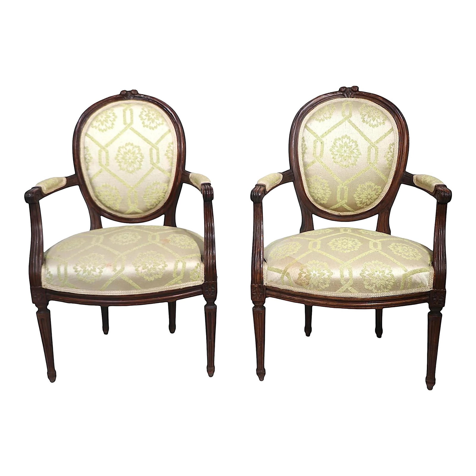 Charming Pair of French Louis XVI Style Side Chairs: Charming Pair of French Louis XVI Style Side Chairs This stylish pair of French Louis XVI style side chairs features intricately carved wood frames, complemented by upholstered seats and backs. Crafte