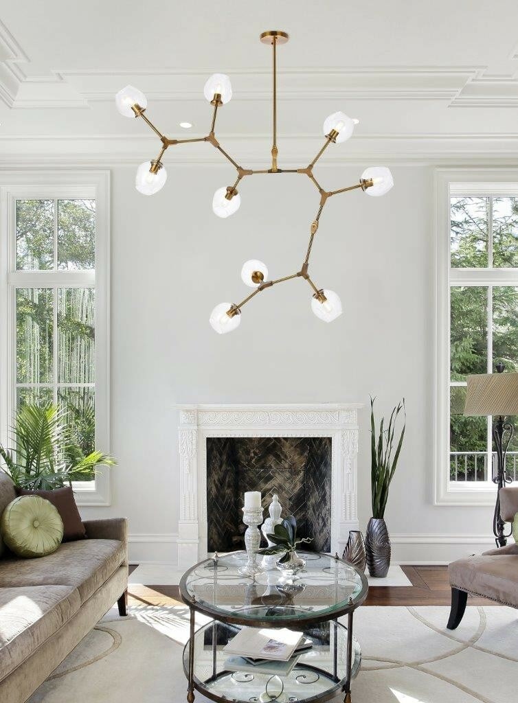 Cavoli Modern Brass Chandelier 9-Light Pendant 79in Clear Glass (1 of 8)