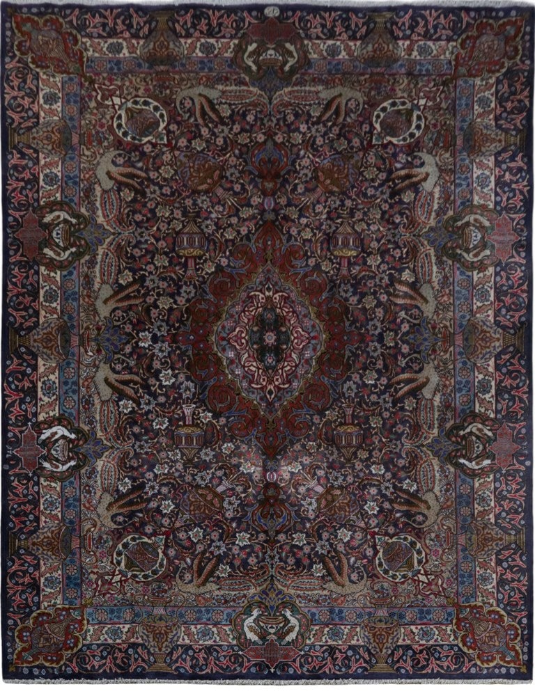 10 x 16 Navy Blue Persian Signed Kashmar Hand Knotted Wool Rug: 10 x 16 Navy Blue Persian Signed Kashmar Hand Knotted Wool Rug Free continental US Shipping Introducing a prestigious 9' 10" x 16' 1" Navy Blue Persian Signed Kashmar Rug, expertly handcrafted by skil