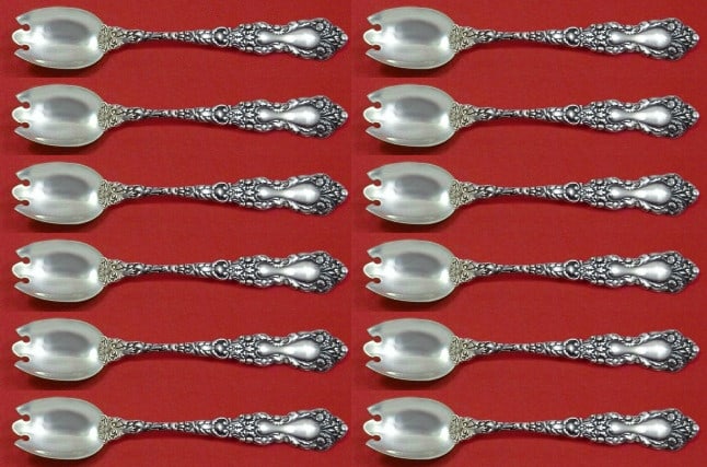 12 Gorham Imperial Chrysanthemum Sterling Silver Dessert Forks 5 3/4 Custom: 12 Gorham Imperial Chrysanthemum Sterling Silver Dessert Forks 5 3/4 Custom Custom 12-piece set of Imperial Chrysanthemum ice cream dessert forks by Gorham, crafted in sterling silver. This pre-owned 