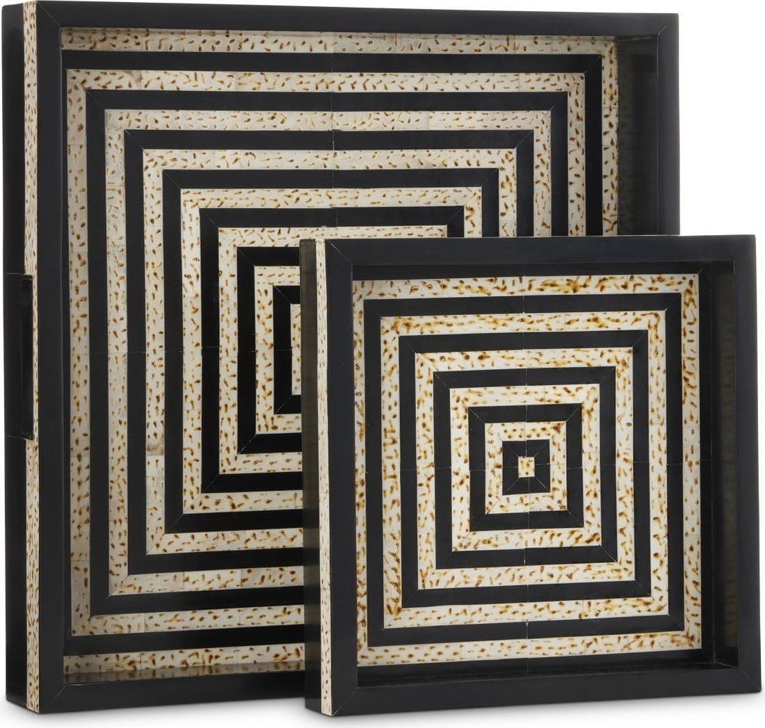 Currey Taurus Tray Set Modern Artisanal Design 12 x 12 Inches: Currey Taurus Tray Set Modern Artisanal Design 12 x 12 Inches Elevate your home decor with the Elegant Taurus Tray Set, featuring a unique design that beautifully combines form and function. This set 
