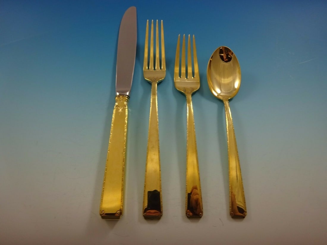 Towle Old Lace Vermeil 4pc Sterling Silver Place Setting Gold Finish: Towle Old Lace Vermeil 4pc Sterling Silver Place Setting Gold Finish Discover the elegance of the Old Lace Vermeil pattern by Towle, crafted in sterling silver. This 4-piece regular size place setting