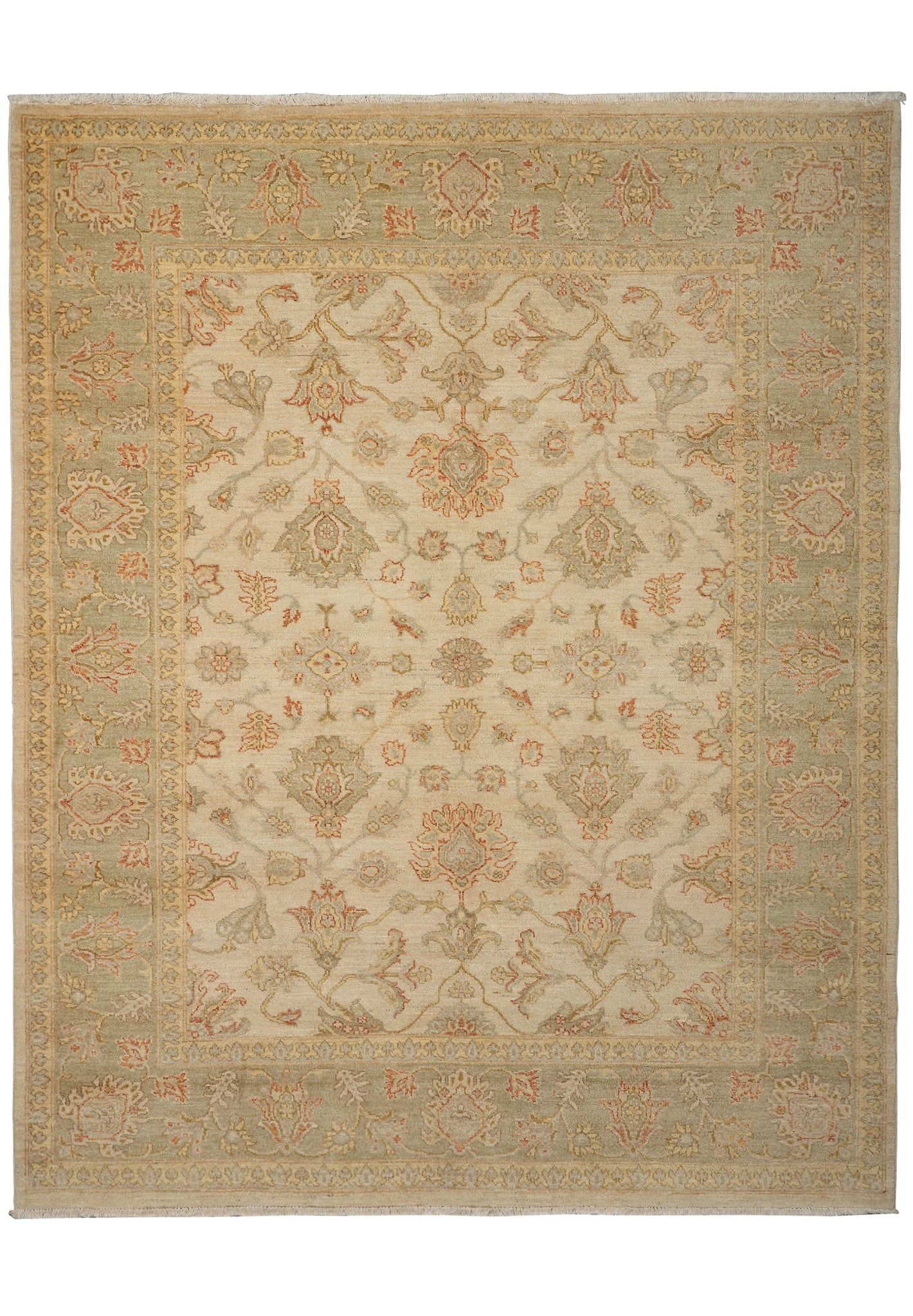 6.8 x 8.4 Peshawar Handmade Natural Wool Area Rug Beige Green: 6.8 x 8.4 Peshawar Handmade Natural Wool Area Rug Beige Green Free continental US Shipping Enhance your living space with this exquisite Peshawar handmade rug, crafted from natural wool. Featuring a h