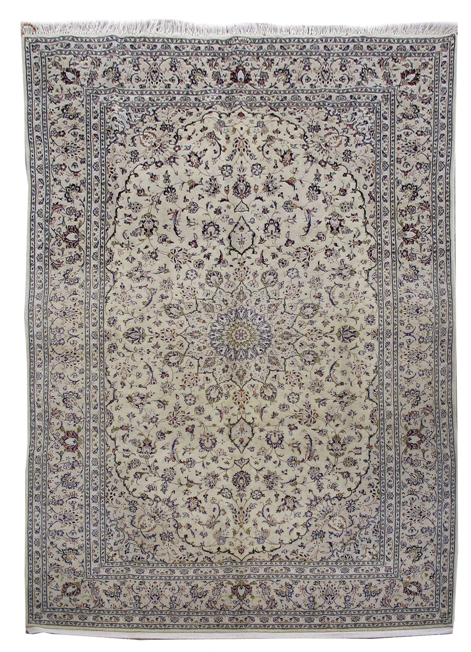 Signed Authentic Persian Kashan Rug 8 x 11.7 Ivory Medallion: Signed Authentic Persian Kashan Rug 8 x 11.7 Ivory Medallion Free continental US Shipping Authentic signed Persian Kashan rug hand-knotted in Iran with hand-spun wool on a cotton foundation. This ivor