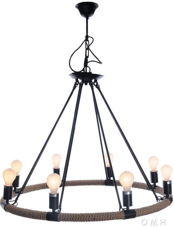 Rustic Rope Pendant Lamp 8 Bulbs 32H 37W 32D: Rustic Rope Pendant Lamp 8 Bulbs 32H 37W 32D Illuminate your space with this stunning rustic rope pendant lamp, designed to bring a unique charm to any room. This eye-catching light fixture features a