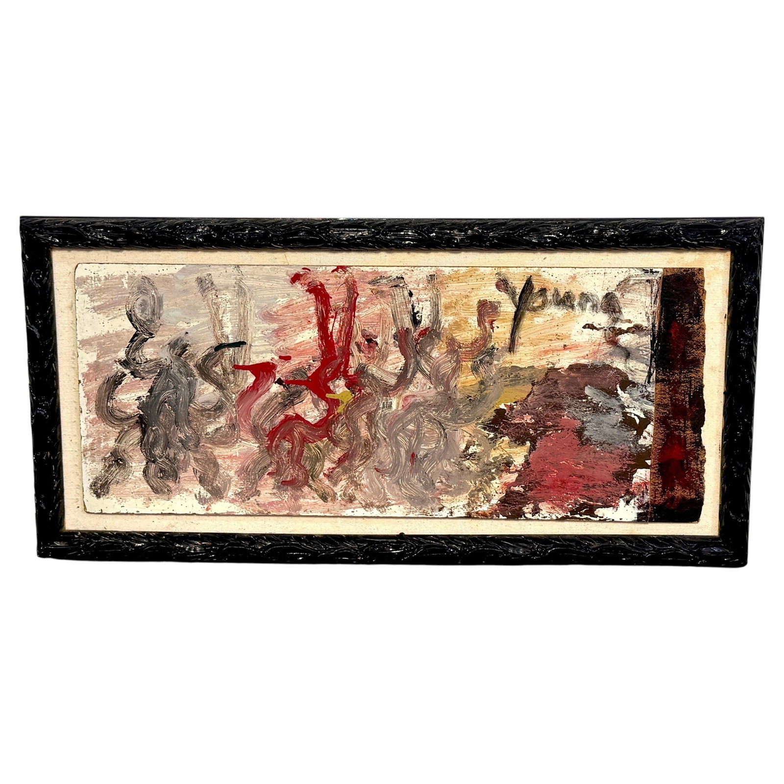 Signed Purvis Young mixed media board painting Procession of Horses and Riders (1 of 10)