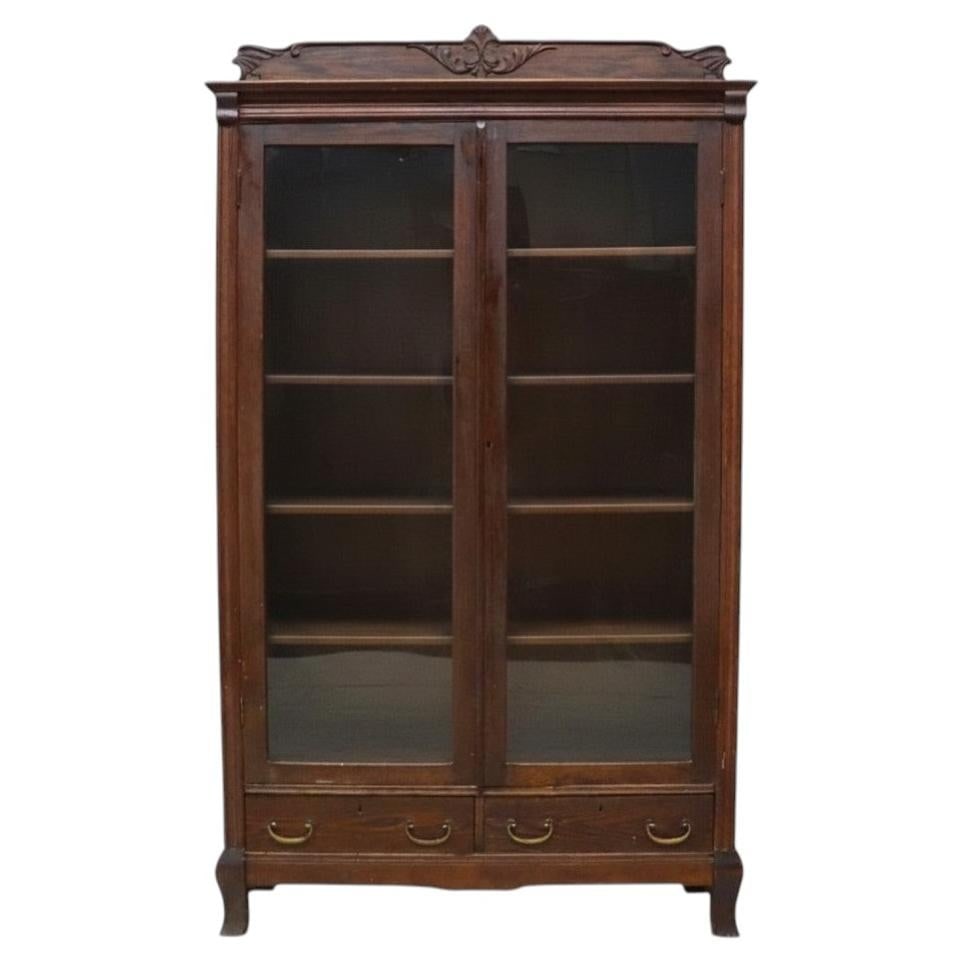 Oak Arts and Crafts Bookcase with Two Doors and Two Drawers (1 of 13)
