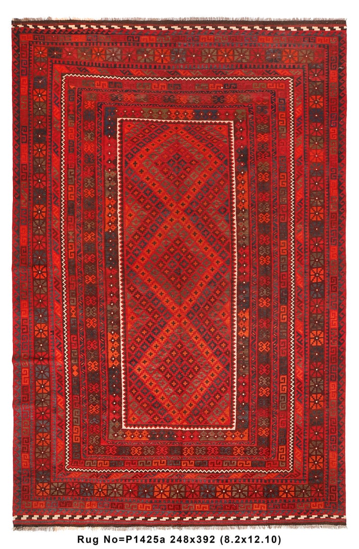 8' x 13' Afghan Handwoven Kilim Wool Rug Geometric Pattern: 8' x 13' Afghan Handwoven Kilim Wool Rug Geometric Pattern Free continental US Shipping Transform your living space with this stunning 8' x 13' Afghan Old Flat Weave Kilim wool rug, a true testament t